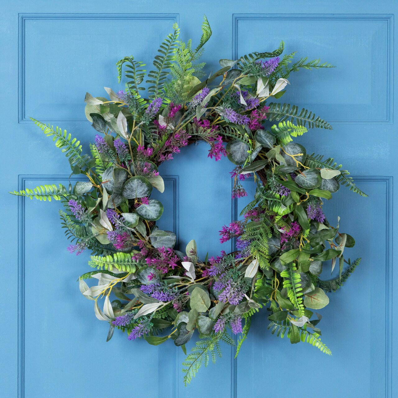 Northlight Lavender and Mixed Foliage Artificial Floral Spring Wreath, Purple and Green - 22-Inch